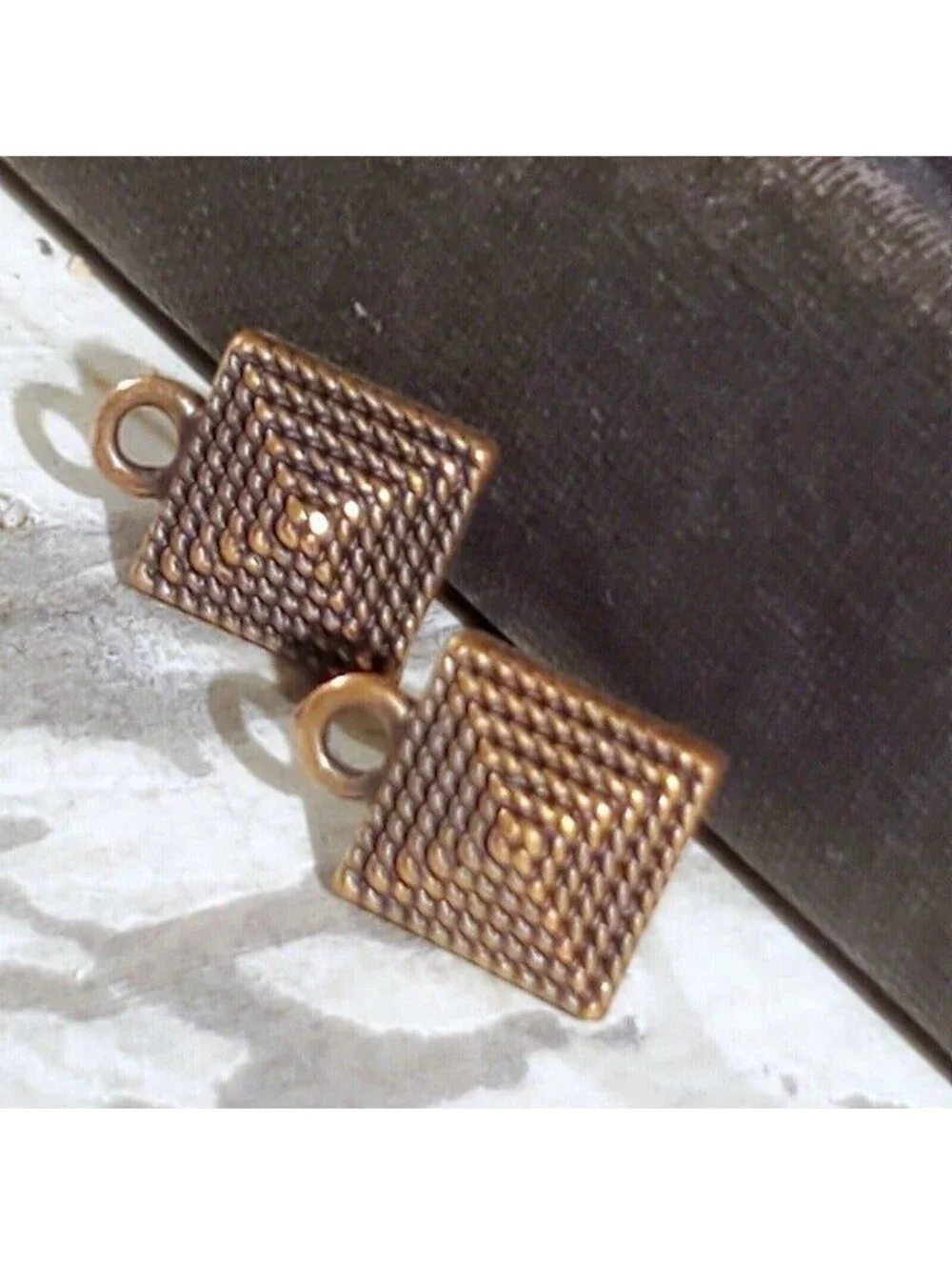 Avant Garde Antique Copper Egyptian Pyramid Dotted Earring Post Findings 2 pcs